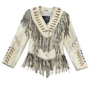 Western Leather Beaded Fringe Jacket